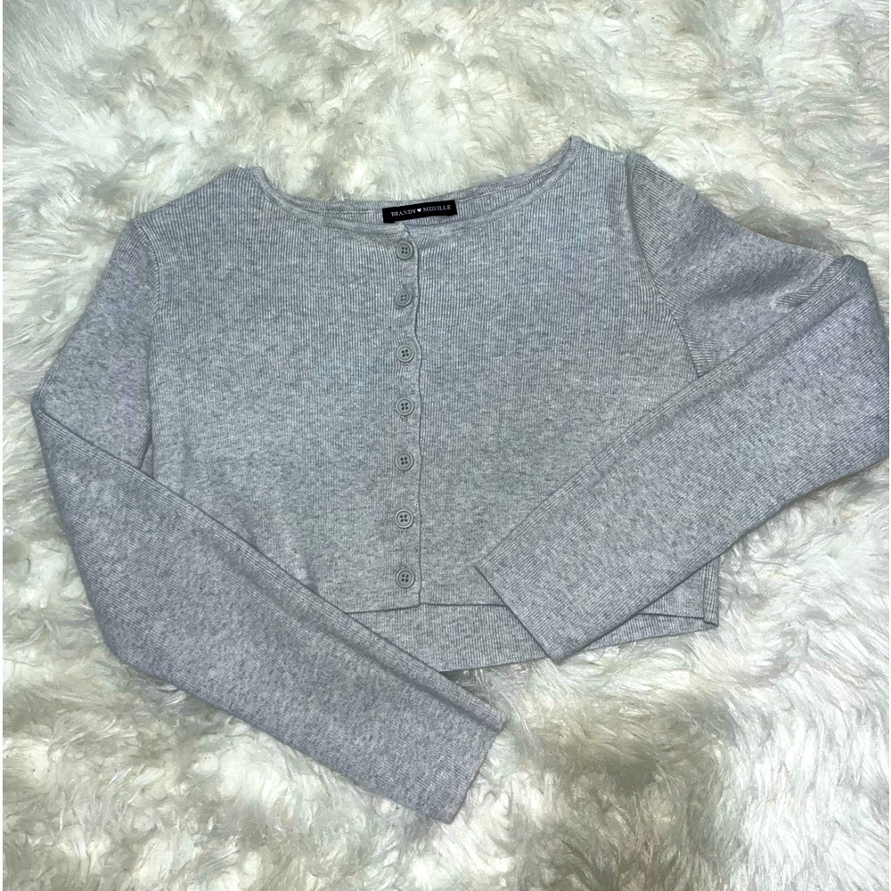 knit light gray cropped Brandy Melville button up sweater